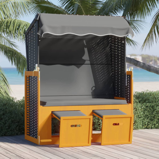 vidaXL Strandkorg med tak konstrottning och massivt trä svart/antracit