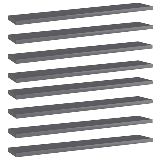 vidaXL Hyllplan 8 st grå högglans 60x10x1,5 cm spånskiva