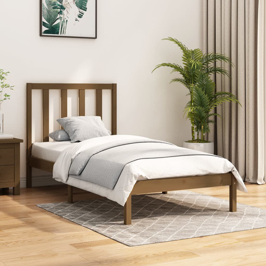 vidaXL Sängram honungsbrun massivt trä 75x190 cm liten enkelsäng