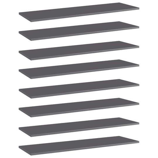 vidaXL Hyllplan 8 st grå högglans 100x30x1,5 cm spånskiva