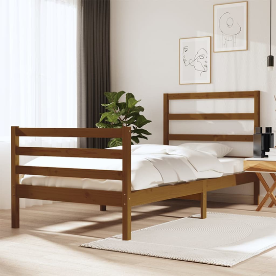 vidaXL Sängram honungsbrun massiv furu 90x190 cm
