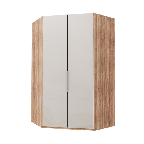 Walk-in Atlanta garderob 216 cm, Vitt glas, Ljus rustik ek