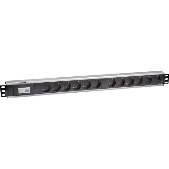 Intellinet 711449 19 tum Nätverksskåp-förgreningsdosa Jordat uttag med switch Aluminium, Svart