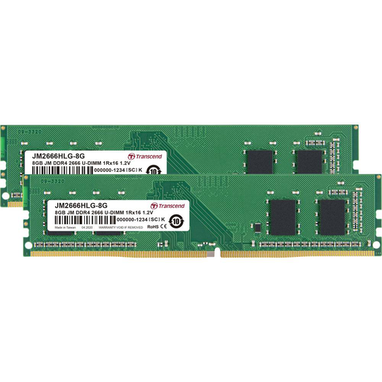 Transcend JM2666HLG-16GK Internminne Desktop Kit JetRam Dual Channel-sats 16 GB 2 x 8 GB DDR4 2666 MHz