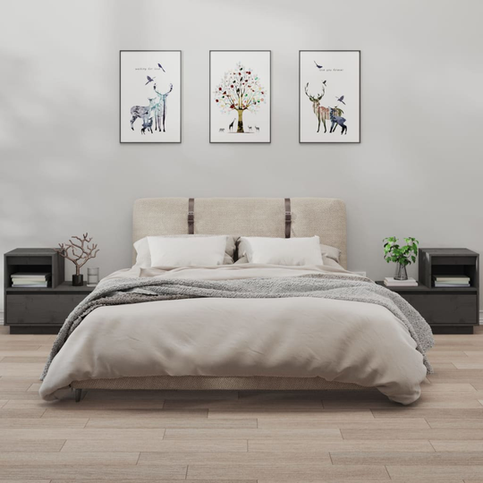 vidaXL Sängbord 2 st grå 60x34x51 cm massiv furu