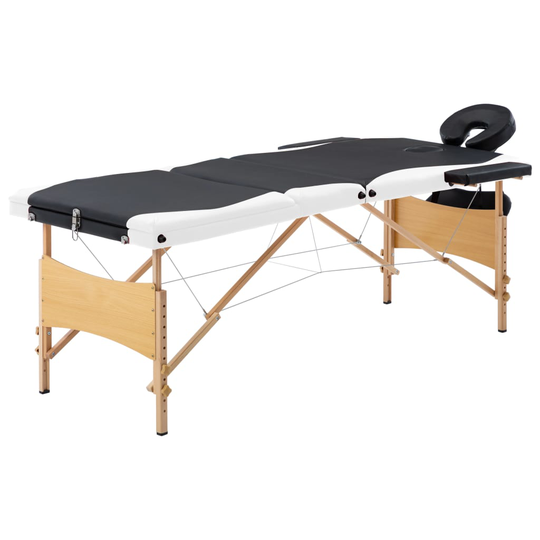 vidaXL Hopfällbar massagebänk 3 sektioner trä svart och vit