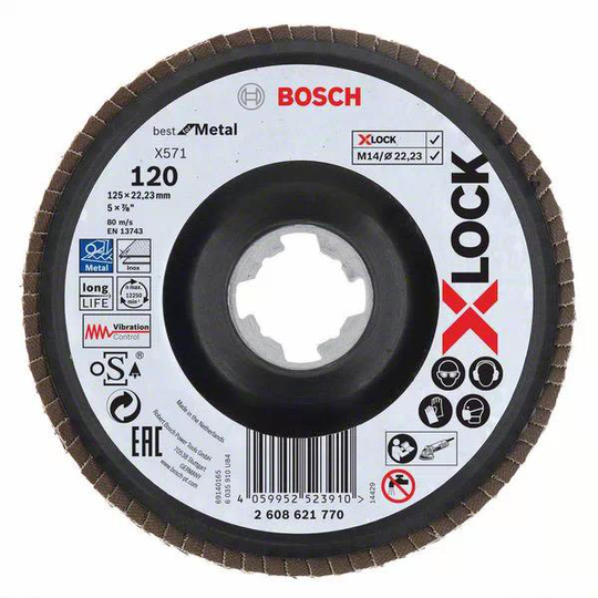 Bosch Best for Metal Lamellslipskiva med X-LOCK X571, vinklad 125 mm, G 120