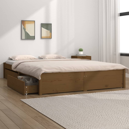 vidaXL Sängram med lådor honungsbrun 135x190 cm dubbelsäng