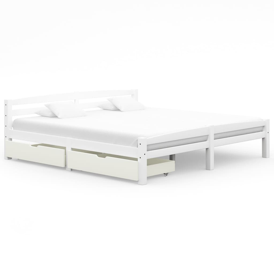 vidaXL Sängram med 2 lådor vit massiv furu 200x200 cm