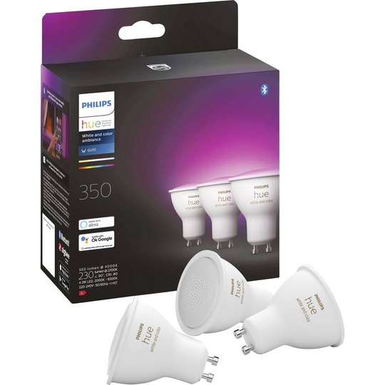 Philips Lighting Hue LED-lampa Hue White & Col. Amb. GU10 Dreierpack 3x230lm EEK: G (A - G) GU10 12.9 W N/A