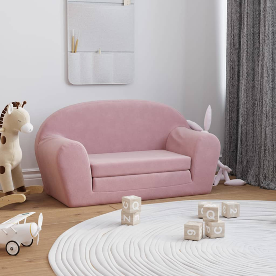 vidaXL Barnsoffa 2-sits rosa mjuk plysch