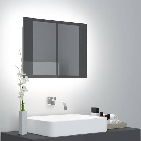 vidaXL Spegelskåp för badrum LED grå högglans 60x12x45 cm