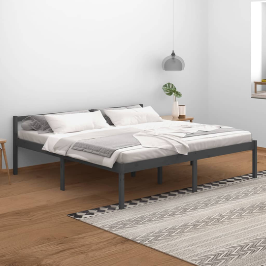 vidaXL Sängram grå massiv furu 200x200 cm