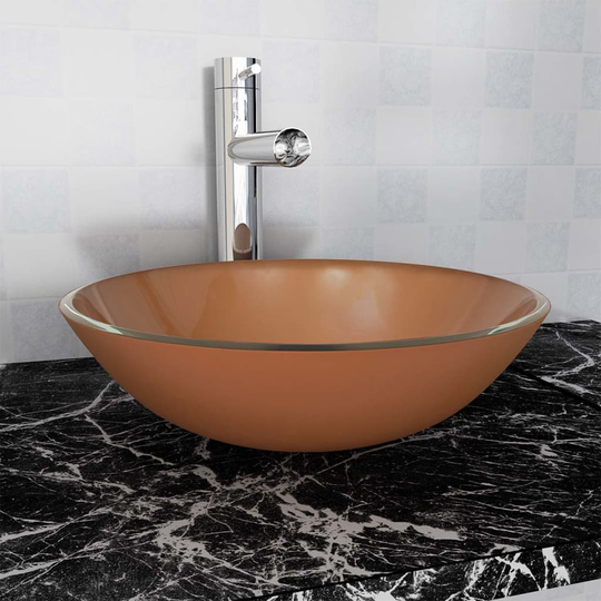 vidaXL Handfat i härdat glas 42 cm brun