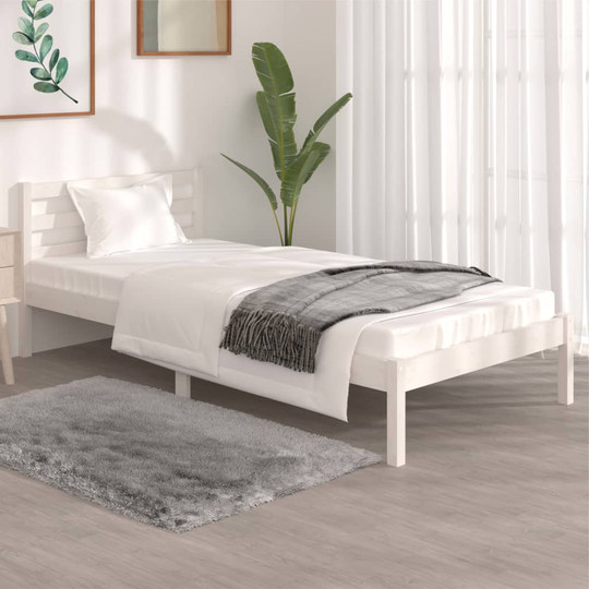 vidaXL Sängram massiv furu 90x190 cm vit 3FT