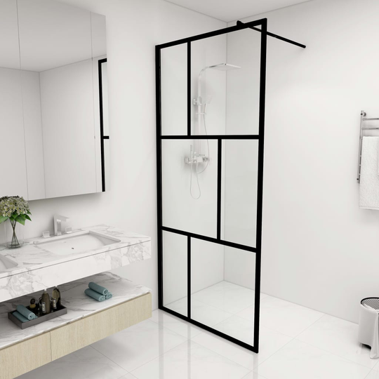 vidaXL Duschvägg till duschkabin härdat glas svart 90x195 cm