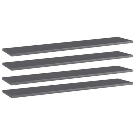vidaXL Hyllplan 4 st grå högglans 100x20x1,5 cm spånskiva