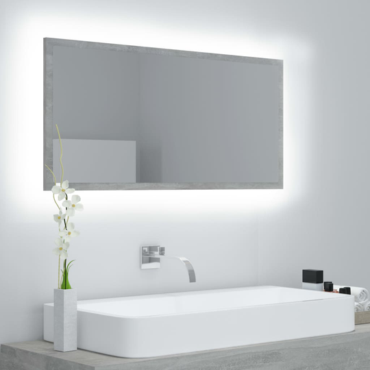 vidaXL Badrumsspegel med LED betonggrå 90x8,5x37 cm spånskiva