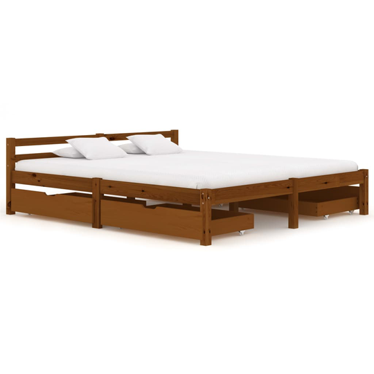 vidaXL Sängram med 4 lådor honungsbrun massiv furu 180x200 cm