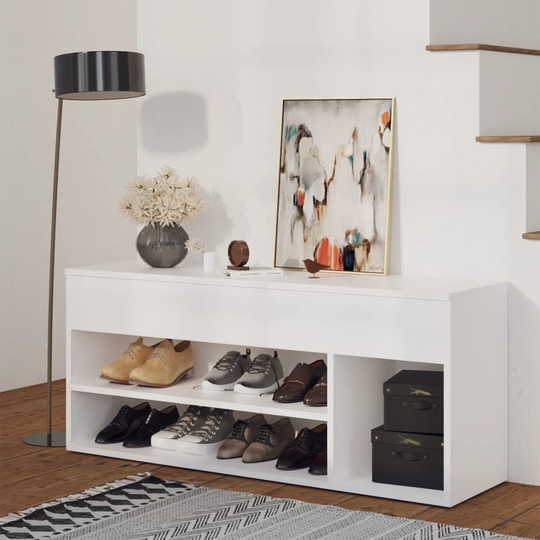 vidaXL Skobänk vit 105x30x45 cm spånskiva