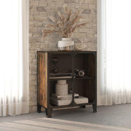 vidaXL Förvaringsskåp rustik brun 72x36x82 cm metall och MDF