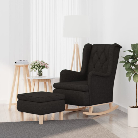 vidaXL Gungfåtölj med pall svart tyg