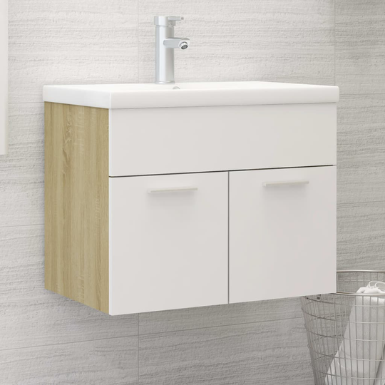 vidaXL Tvättställsskåp vit och sonoma-ek 60x38,5x46 cm konstruerat trä