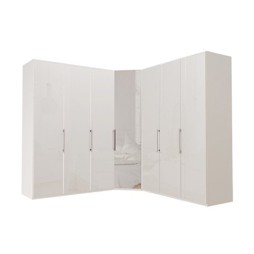 Garderob Atlanta - Vit 150 + hörn + 150, 236 cm, Vitt glas