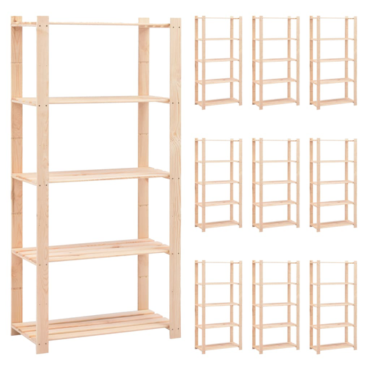 vidaXL Förvaringshylla 5 hyllor 10 st 80x38x170 cm massiv furu 250 kg