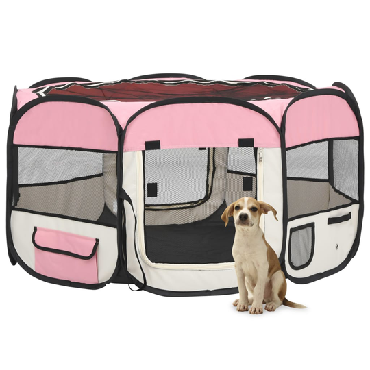 vidaXL Hopfällbar hundhage med väska rosa 125x125x61 cm