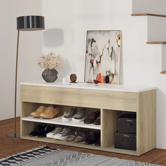 vidaXL Skobänk vit och sonoma-ek 105x30x45 cm konstruerat trä