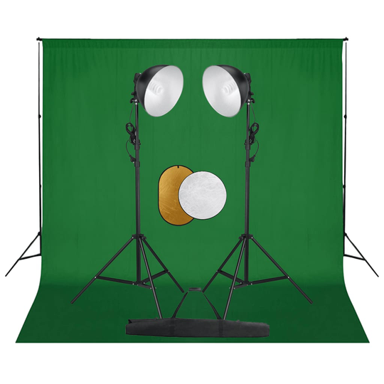 vidaXL Fotostudio med lampor, bakgrund och reflexskärm