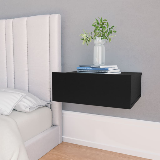 vidaXL Svävande sängbord svart 40x30x15 cm spånskiva
