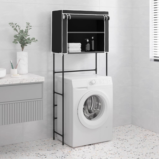 vidaXL Hylla för tvättmaskin med 2 hyllplan svart 71x29,5x170,5cm järn