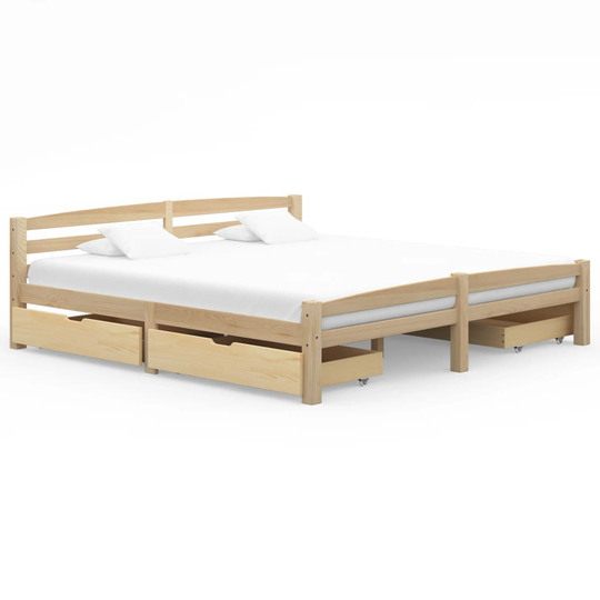 vidaXL Sängram med 4 lådor massiv furu 200x200 cm