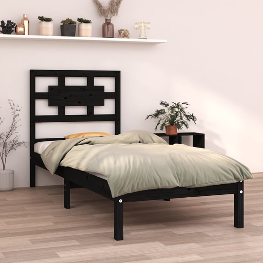 vidaXL Sängram svart massivt trä 75x190 cm liten enkelsäng