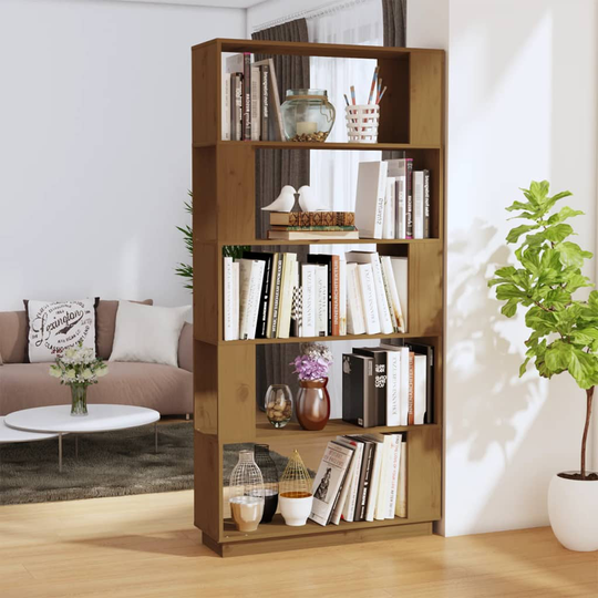 vidaXL Bokhylla/rumsavdelare honungsbrun 80x25x163,5 cm massivt trä