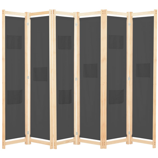 vidaXL Rumsavdelare 6 paneler 240x170x4 cm grå tyg