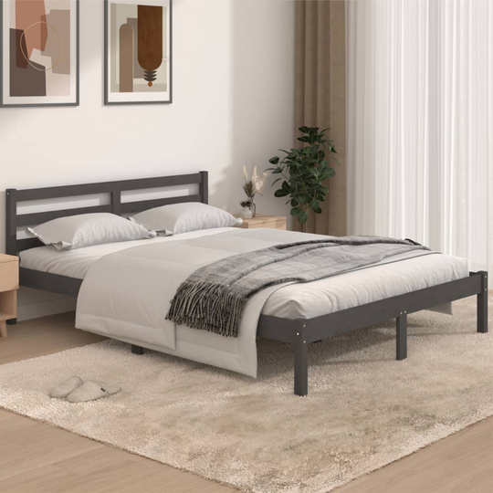 vidaXL Sängram massiv furu 140x190 cm grå
