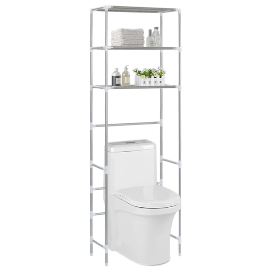vidaXL Toaletthylla med 3 hyllplan silver 53x28x169 cm