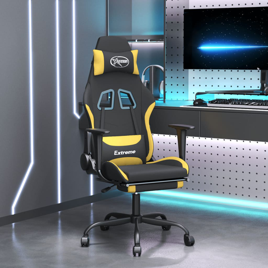 vidaXL Gamingstol med fotstöd och massage svart och gul tyg