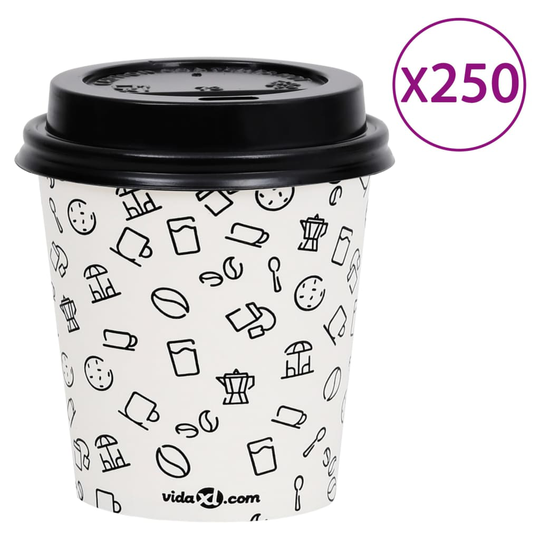 vidaXL Pappersmuggar med lock 200 ml 250 st vit och svart