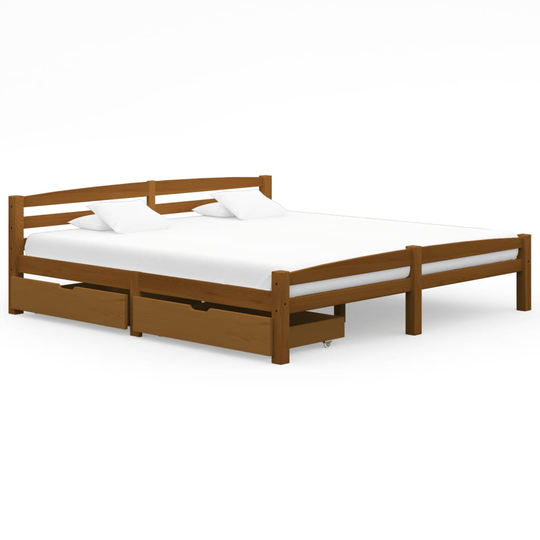 vidaXL Sängram med 2 lådor honungsbrun massiv furu 200x200 cm