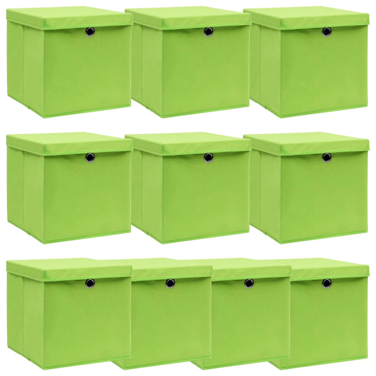 vidaXL Förvaringslådor med lock 10 st grön 32x32x32 cm tyg
