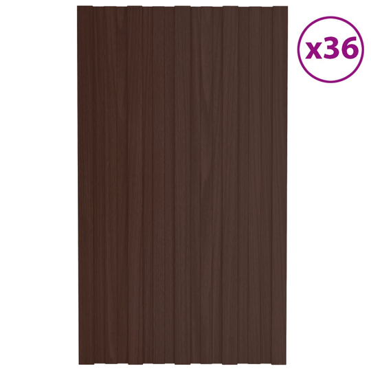 vidaXL Takprofiler 36 st galvaniserat stål brun 80x45 cm
