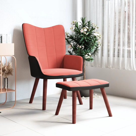 vidaXL Vilstol med fotpall rosa sammet och PVC