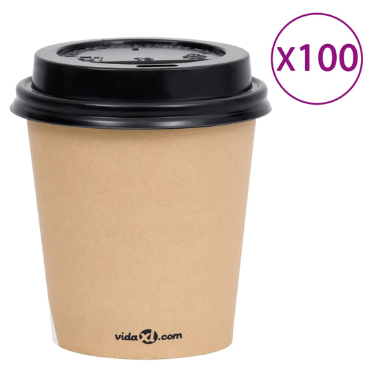 vidaXL Pappersmuggar med lock 200 ml 100 st brun