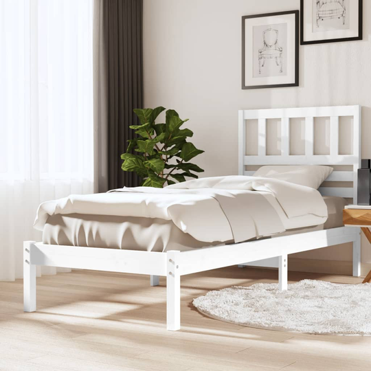 vidaXL Sängram vit massiv furu 100x200 cm enkelsäng