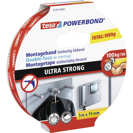 tesa ULTRA STRONG 55792-00001-02 Monteringsband tesa® Powerbond Vit (L x B) 5 m x 19 mm 1 st