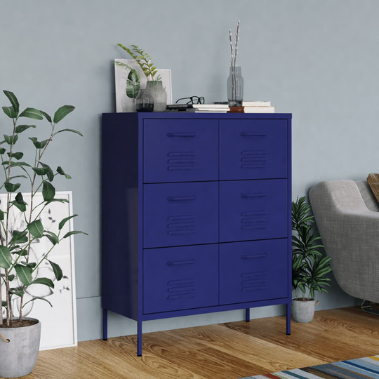 vidaXL Byrå marinblå 80x35x101,5 cm stål